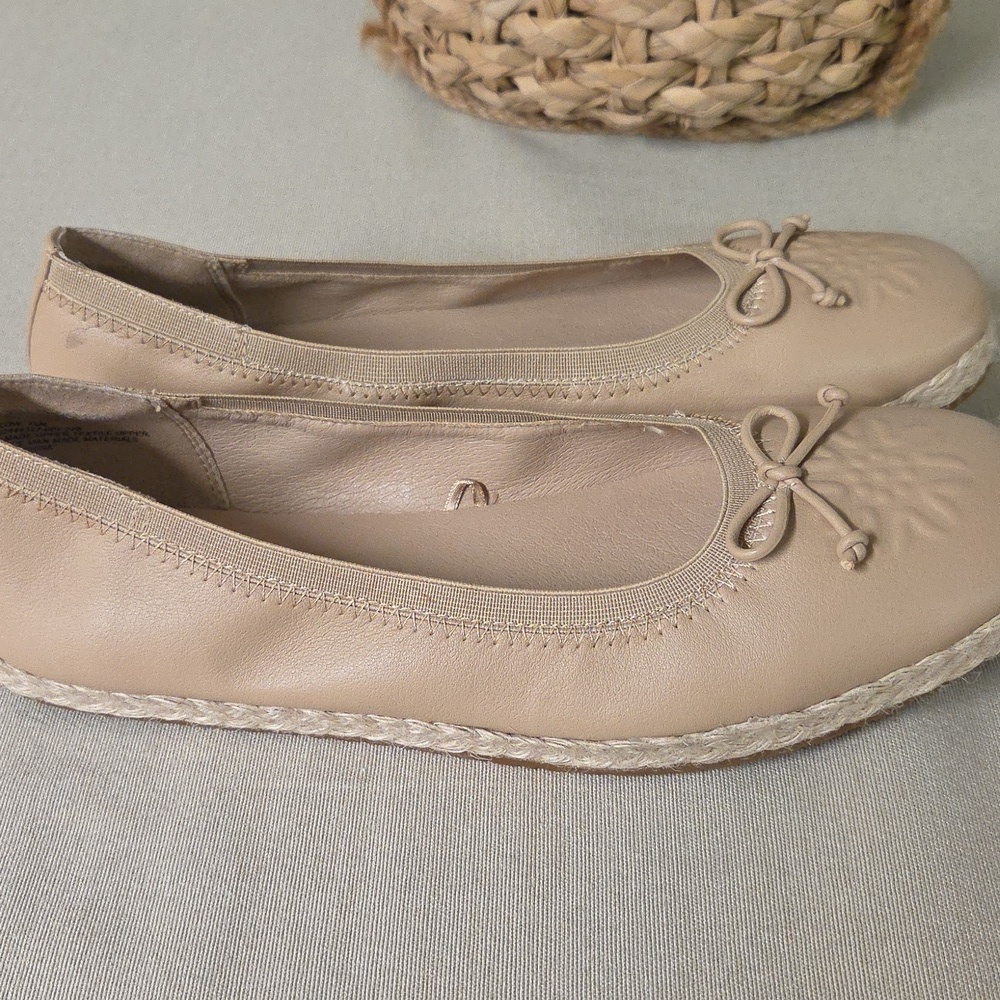 FRYE AND CO. Willow Ballet Flats Tan Espadrille Trim Bow Detail Women's  7.5 M - Picture 4 of 7